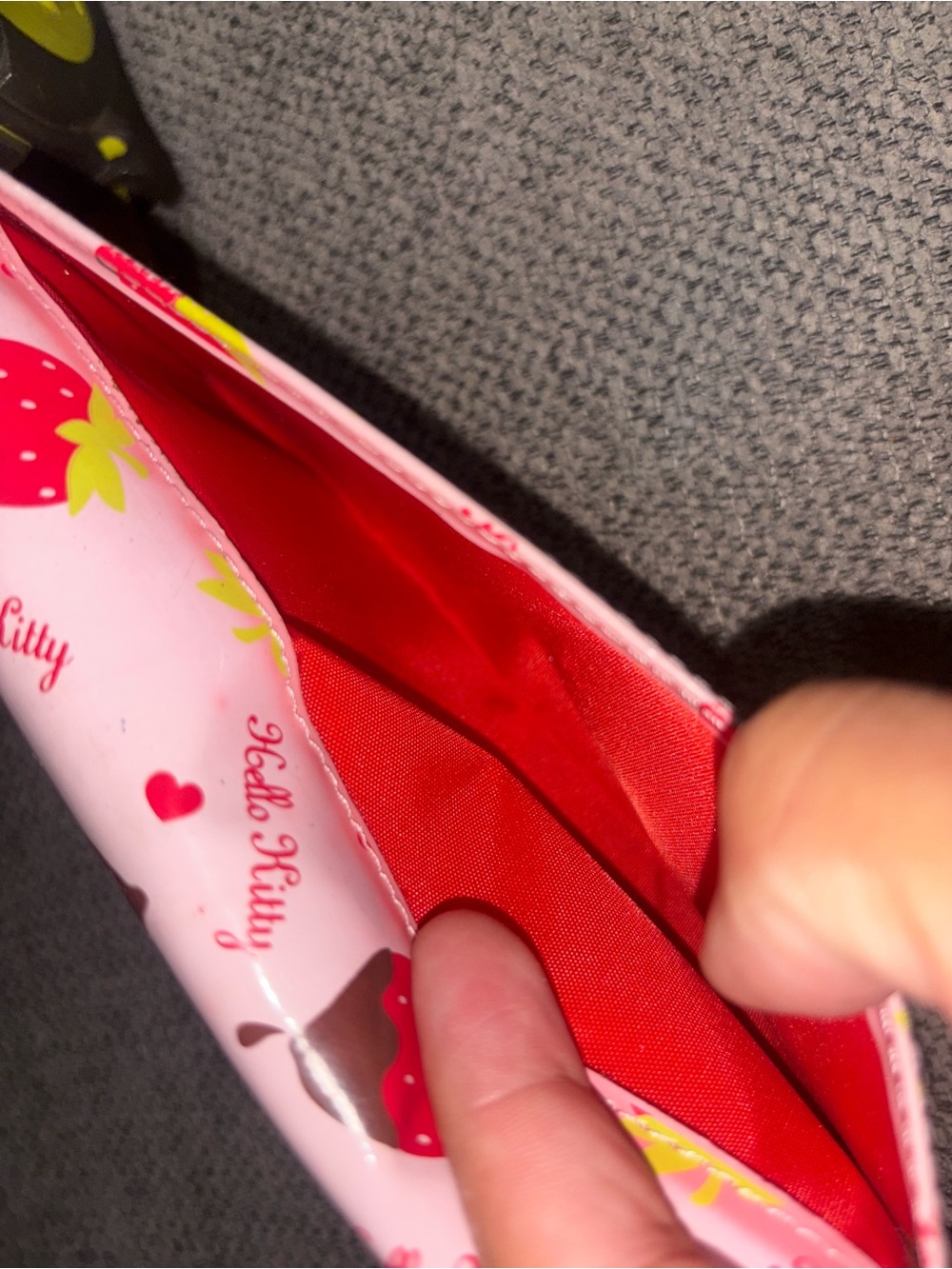 Hello kitty pink long wallet with strawberries printed all over it. 🍓🐱 - Picture 6 of 11